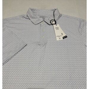 Kenneth Cole Golf Polo Shirt Geometric Golf‎ Clubs Blue Wicking Stretch Size 2XL